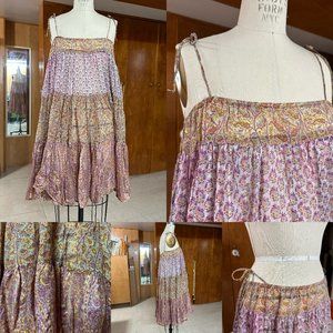 Boho Print Silk Chiffon Flowy Tiered Dress